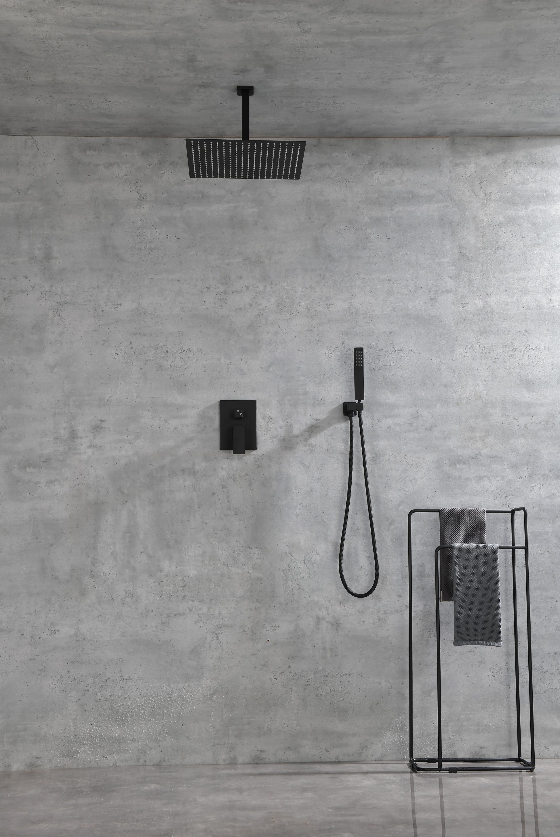 Ceiling Mounted Shower System Combo Set With Handheld And 16"Shower Head Matte Black Brass