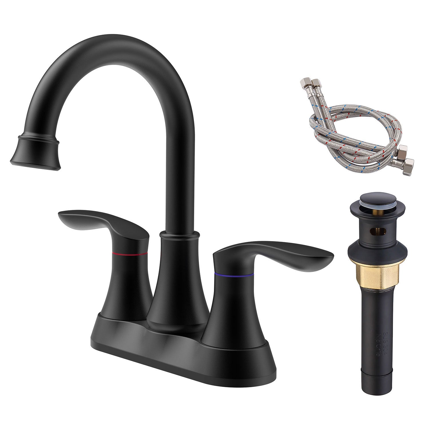 Bathroom Faucet Matt Black with Pop up Drain & Supply matt black-brass