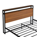 Queen Size Metal Platform Bed Frame With Sockets, Usb Ports And Slat Support ,No Box Spring Needed Black Black Metal