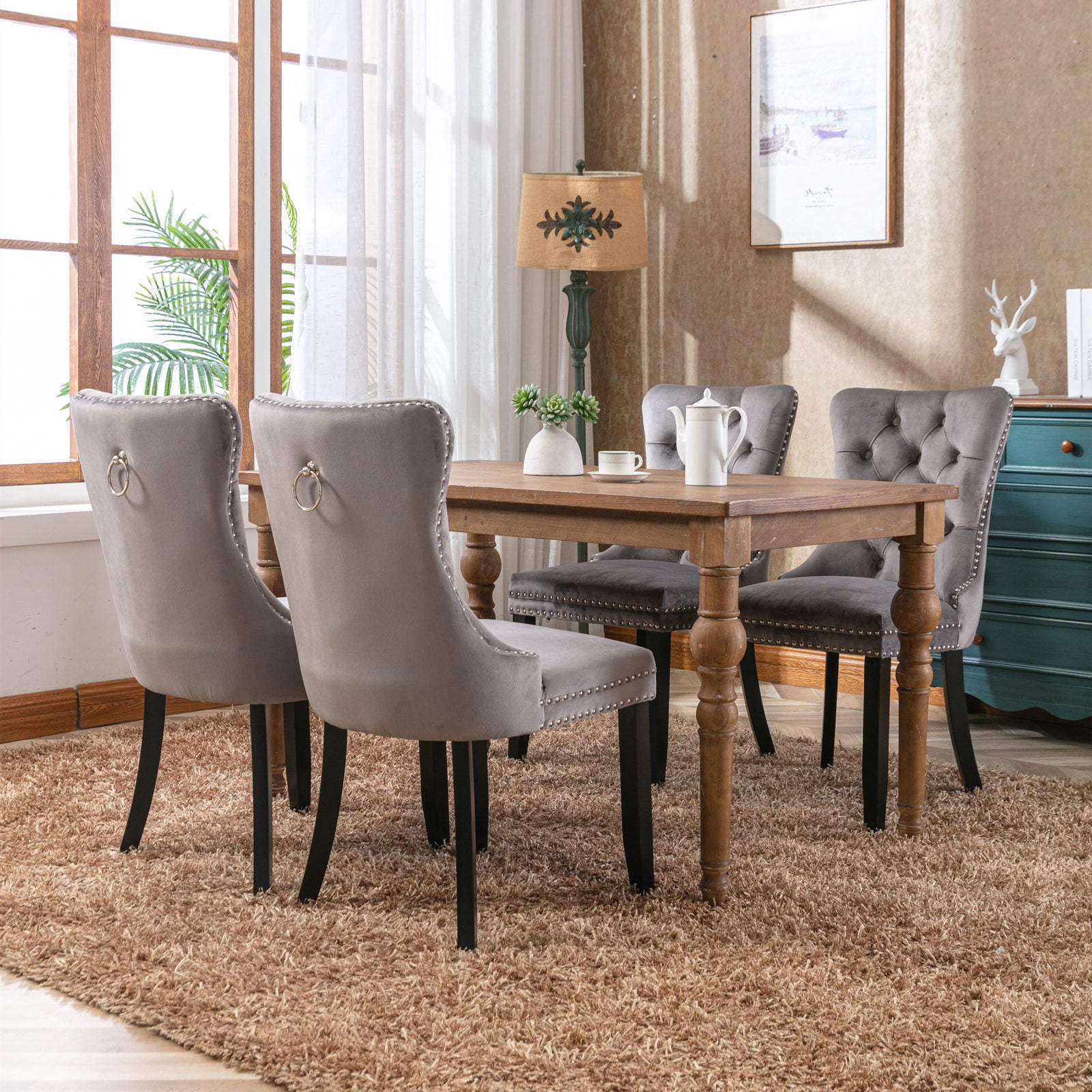 Nikki Collection Modern, High End Tufted Solid Wood Contemporary Velvet Upholstered Dining Chair With Wood Legs Trim 2 Pcs Set,Gray, Sw2001Gy Gray Dining Room American Design Dining Chairs Rubberwood Foam Velvet