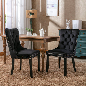 Nikki Collection Modern, High End Tufted Solid Wood Contemporary Velvet Upholstered Dining Chair With Wood Legs Trim 2 Pcs Set, Black, Sw2001Bk Black Dining Room American Design Dining Chairs Rubberwood Foam Velvet