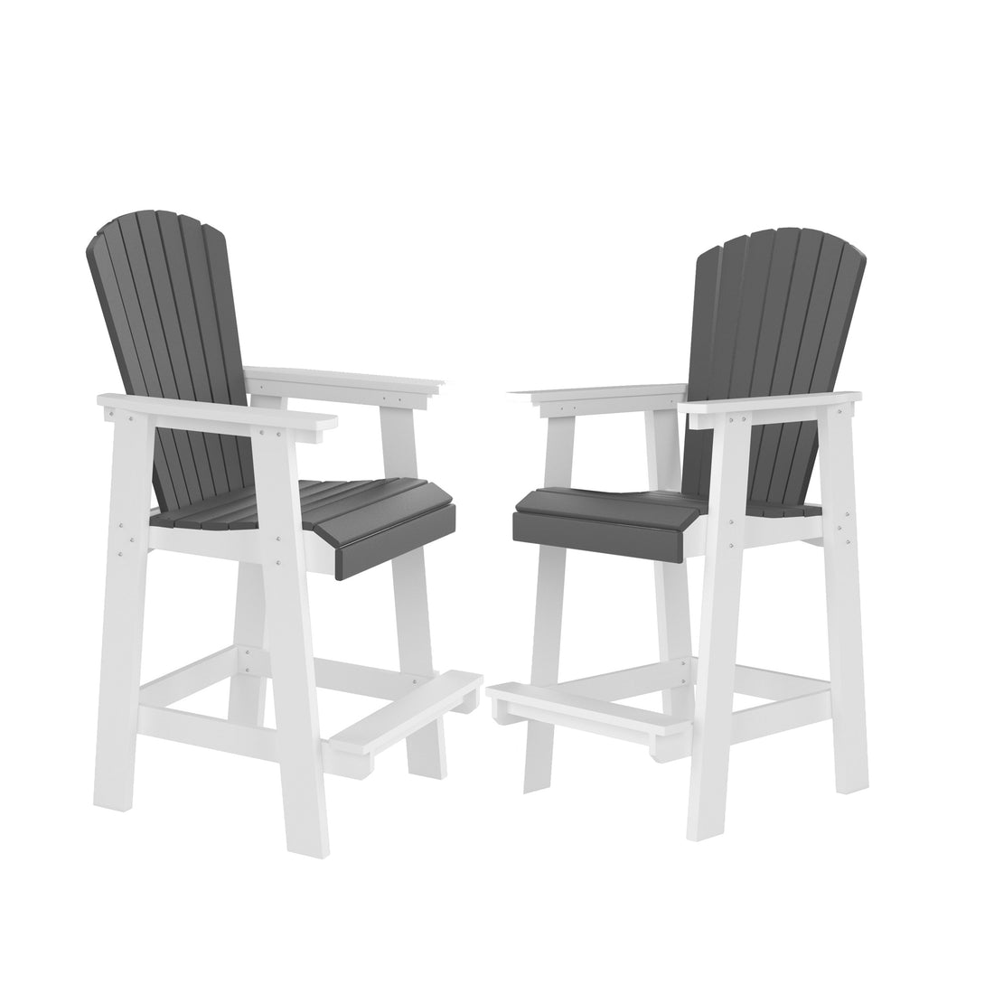 Hdpe Bar Chair, Outdoor Tall Adirondack Chairs Set Of 2, Patio Bar Stool Chair With High Back White Gray, Set Of 2 White Gray Hdpe