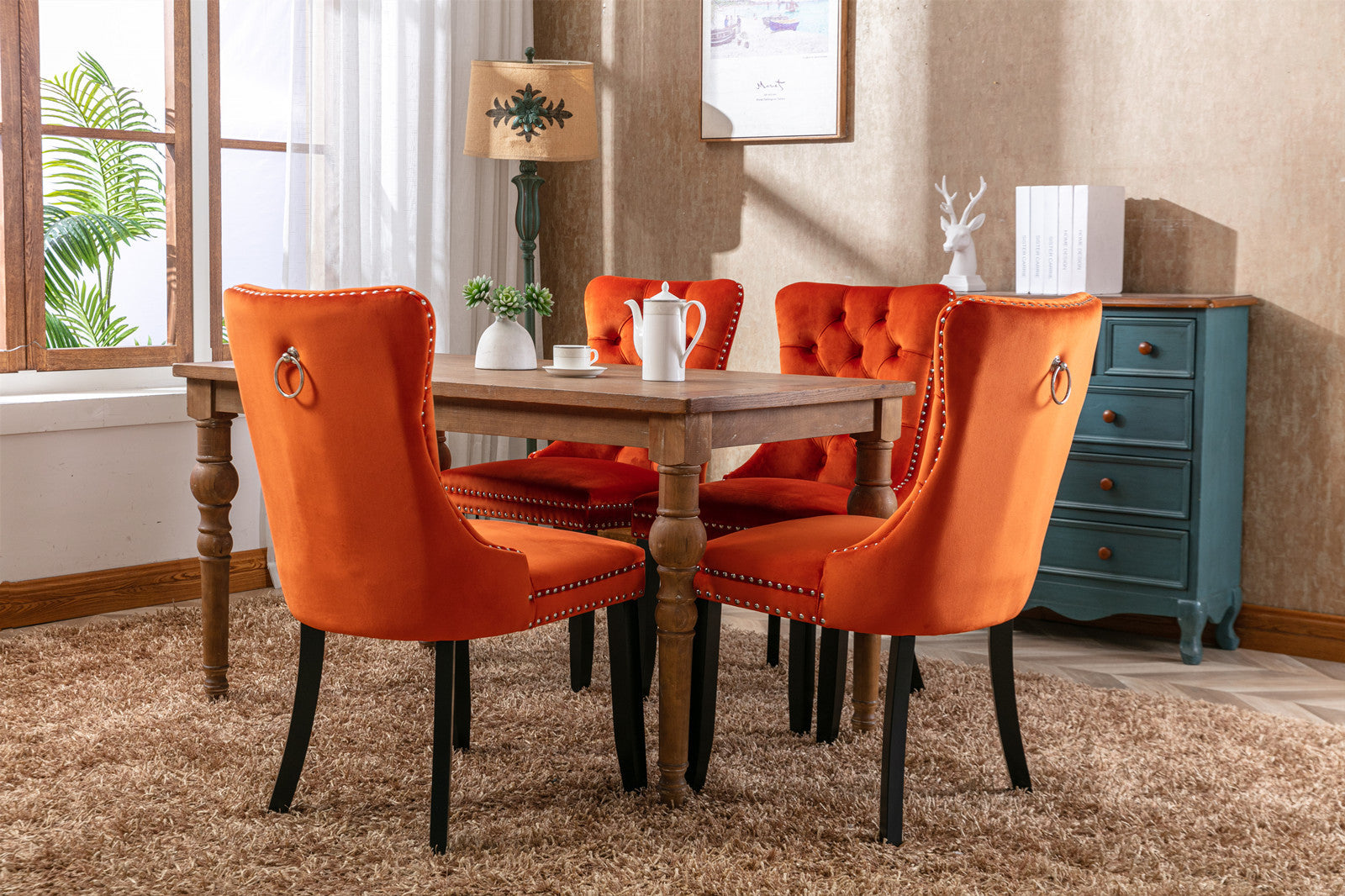 Nikki Collection Modern, High End Tufted Solid Wood Contemporary Velvet Upholstered Dining Chair With Wood Legs Trim 2 Pcs Set, Orange, Sw2001Og Orange Dining Room American Design Dining Chairs Rubberwood Foam Velvet