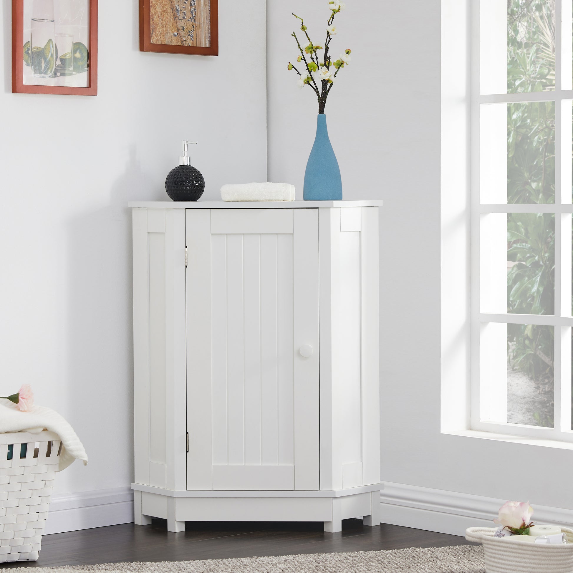 White Bathroom Cabinet Triangle Corner Storage