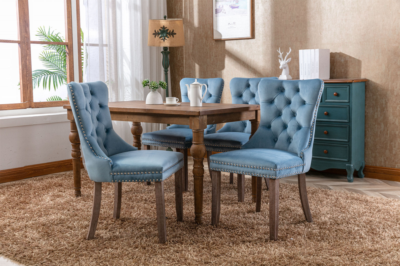 Nikki Collection Modern, High End Tufted Solid Wood Contemporary Velvet Upholstered Dining Chair With Wood Legs Trim 2 Pcs Set,Light Blue, Sw2001Lb Light Blue Dining Room American Design Rubberwood Foam Velvet