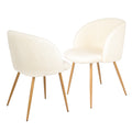 Adjust Legs Upholstered Teddy Faux Fur Dining Armrest Chair Set Of 2 Off White Metal White Dining Room Powder Coated Foam Round Dry Clean Mid Century Modern Dining Chairs Solid Back Foam Polyester