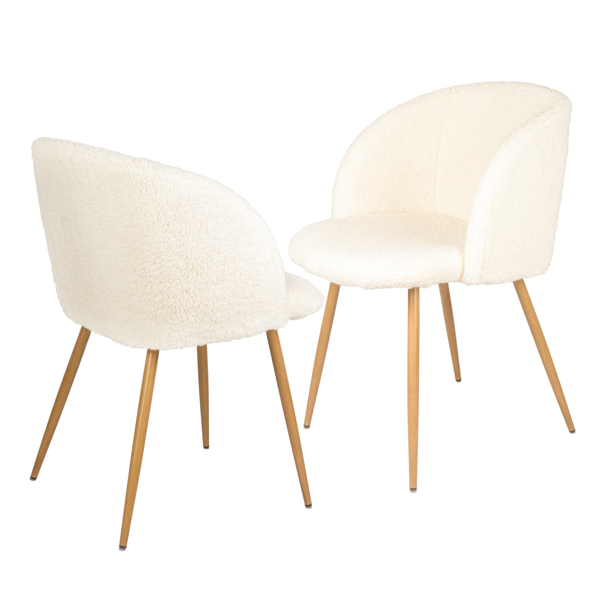 Adjust Legs Upholstered Teddy Faux Fur Dining Armrest Chair Set Of 2 Off White Metal White Dining Room Powder Coated Foam Round Dry Clean Mid Century Modern Dining Chairs Solid Back Foam Polyester