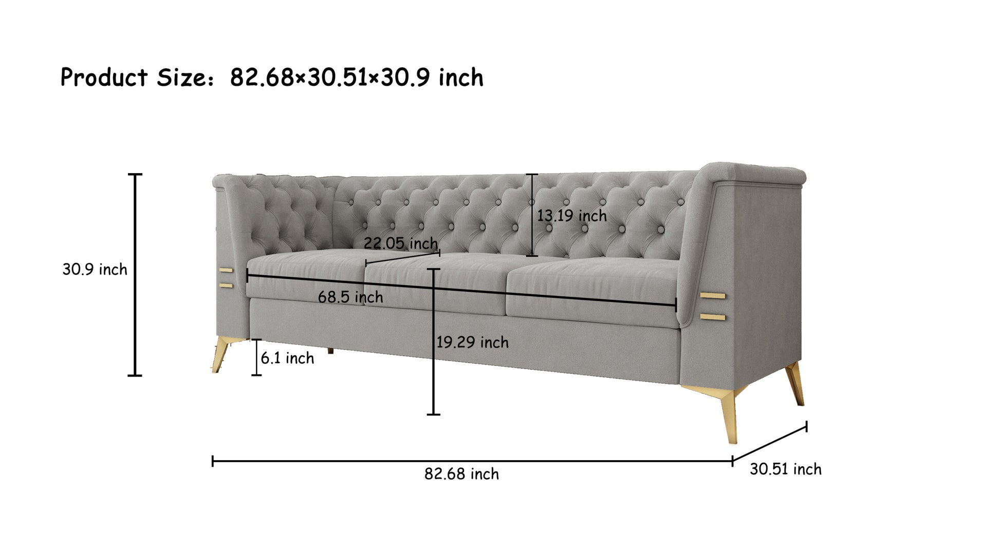 Fx P83 Lg2 Sofa Modern Style Velvet Button Tufted Living Room Sofa With Removable Cushion & Solid Wood Legs Sofas Light Grey Velvet