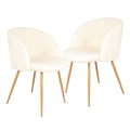 Adjust Legs Upholstered Teddy Faux Fur Dining Armrest Chair Set Of 2 Off White Metal White Dining Room Powder Coated Foam Round Dry Clean Mid Century Modern Dining Chairs Solid Back Foam Polyester