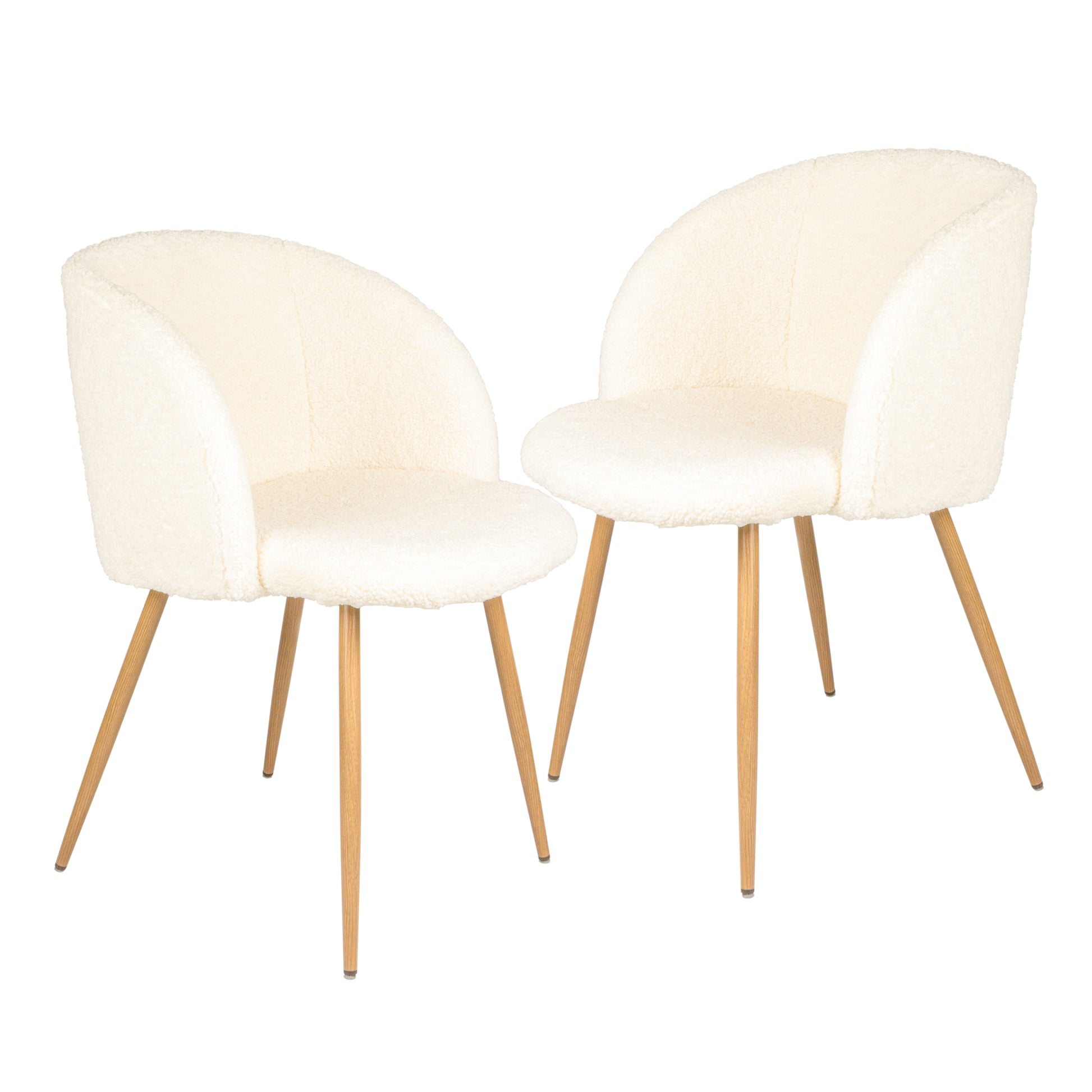 Adjust Legs Upholstered Teddy Faux Fur Dining Armrest Chair Set Of 2 Off White Metal White Dining Room Powder Coated Foam Round Dry Clean Mid Century Modern Dining Chairs Solid Back Foam Polyester