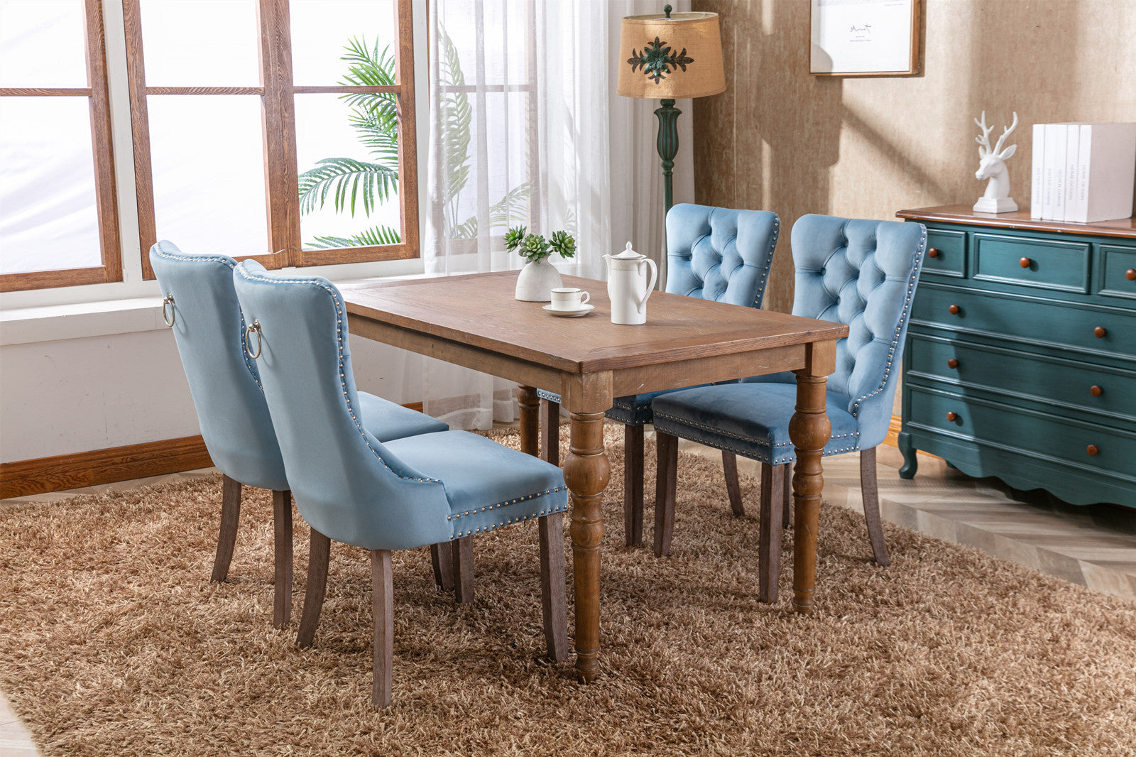 Nikki Collection Modern, High End Tufted Solid Wood Contemporary Velvet Upholstered Dining Chair With Wood Legs Trim 2 Pcs Set,Light Blue, Sw2001Lb Light Blue Dining Room American Design Rubberwood Foam Velvet