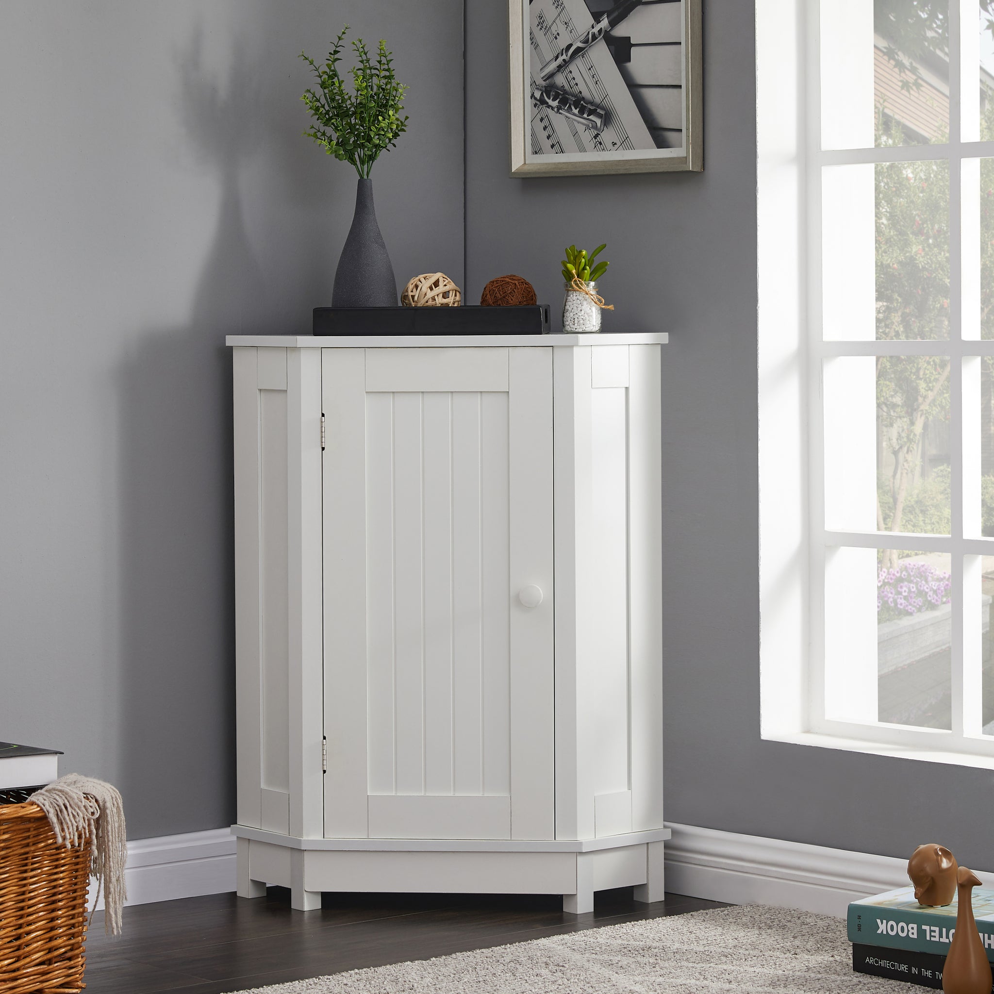 White Bathroom Cabinet Triangle Corner Storage