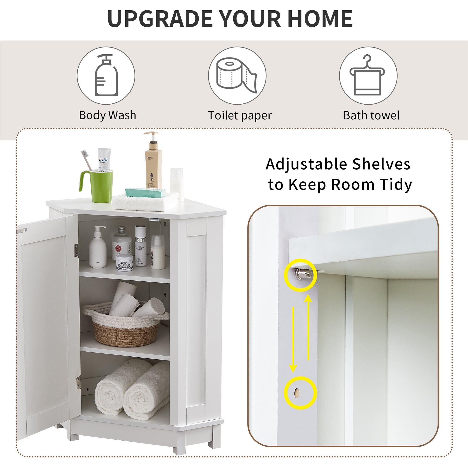 White Bathroom Cabinet Triangle Corner Storage