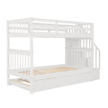 Stairway Twin Over Twin Bunk Bed With Twin Size Trundle For Bedroom, Dorm, Adults, White Old Sku: Lp000209Aak White Solid Wood