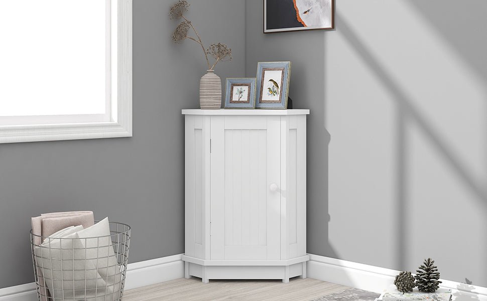 White Bathroom Cabinet Triangle Corner Storage Cabinet With Adjustable Shelf Modern Style Mdf Board Old Sku:Wf291477Aak White Mdf