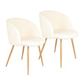 Adjust Legs Upholstered Teddy Faux Fur Dining Armrest Chair Set Of 2 Off White Metal White Dining Room Powder Coated Foam Round Dry Clean Mid Century Modern Dining Chairs Solid Back Foam Polyester