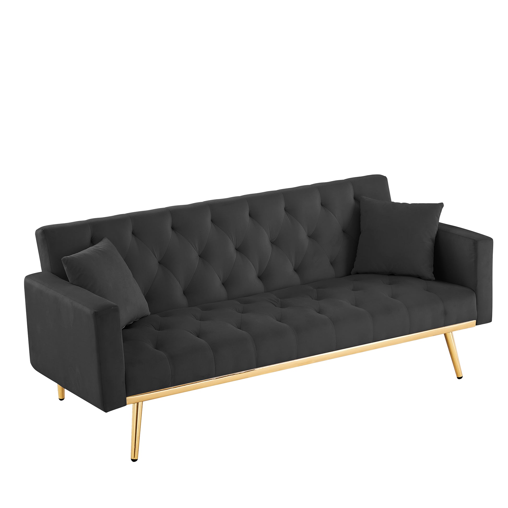 Black Convertible Folding Futon Sofa Bedsleeper Sofa Couch For Compact Living Space. Black Wood Tufted Back Square Arms Velvet