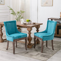 Ultra Side Dining Chair Thickened Fabric Chairs With Neutrally Toned Solid Wood Legs Bronze Nail Head Set Of 2 Blue Blue Foam Fabric