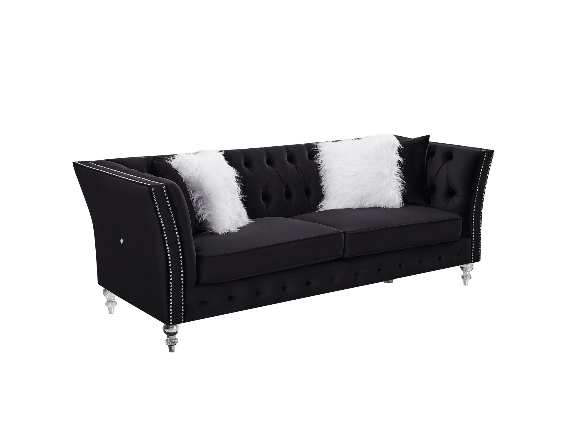 L8085B Three Seat Sofa Black Black Velvet