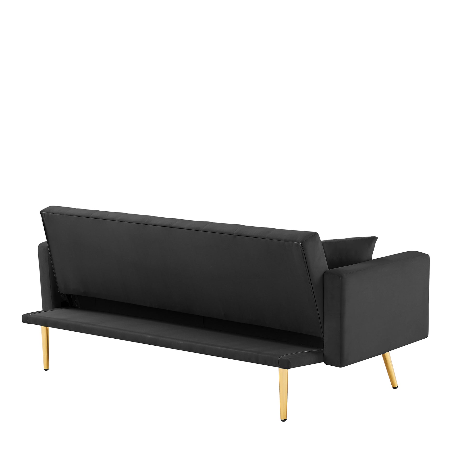 Black Convertible Folding Futon Sofa Bedsleeper Sofa Couch For Compact Living Space. Black Wood Tufted Back Square Arms Velvet