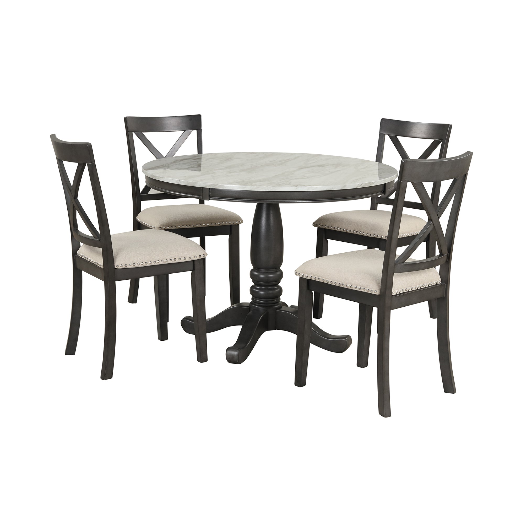 Orisfur. 5 Pieces Dining Table And Chairs Set For 4 Persons, Kitchen Room Solid Wood Table With 4 Chairs Gray Mdf Solid Wood