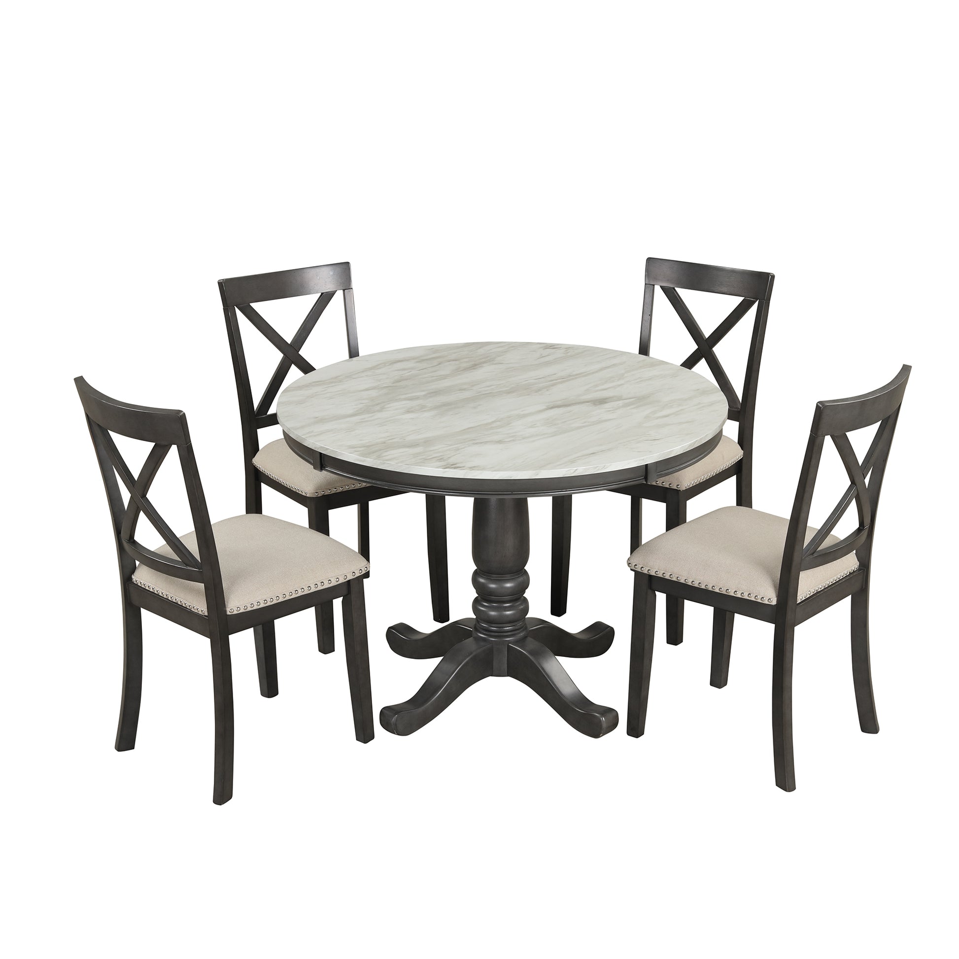 Orisfur. 5 Pieces Dining Table And Chairs Set For 4 Persons, Kitchen Room Solid Wood Table With 4 Chairs Gray Mdf Solid Wood