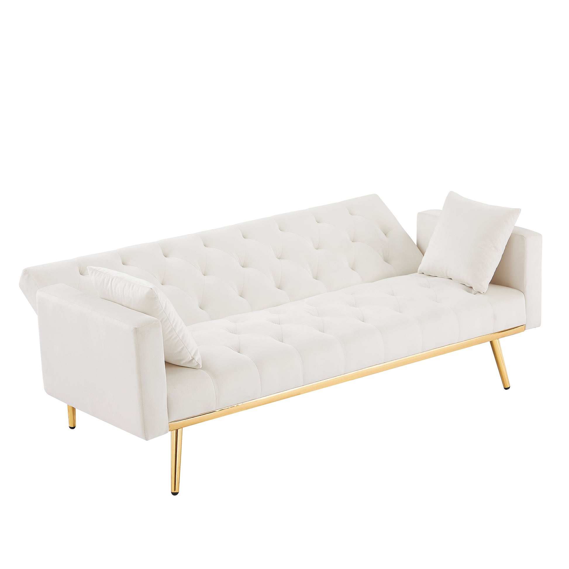 Cream White Convertible Folding Futon Sofa Bedsleeper Sofa Couch For Compact Living Space. Cream White Wood Tufted Back Square Arms Foam Velvet