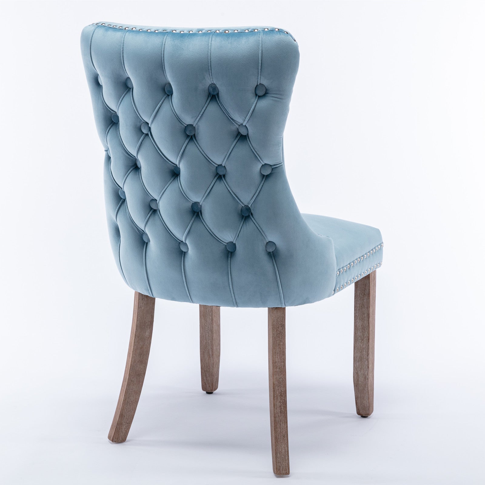 Upholstered Wing Back Dining Chair With Backstitching Trim And Solid Wood Legs,Set Of 2, Light Blue,Sw8809Lb, Kd Light Blue Dining Room American Design Rubberwood Foam Velvet