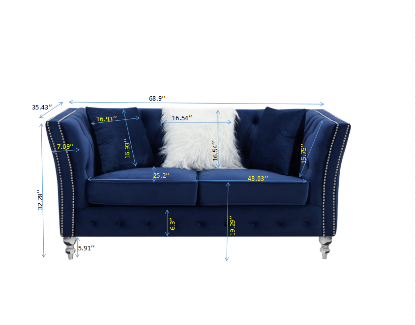 L8085B Two Seat Three Seat Sofa Navy Blue Navy Blue Velvet