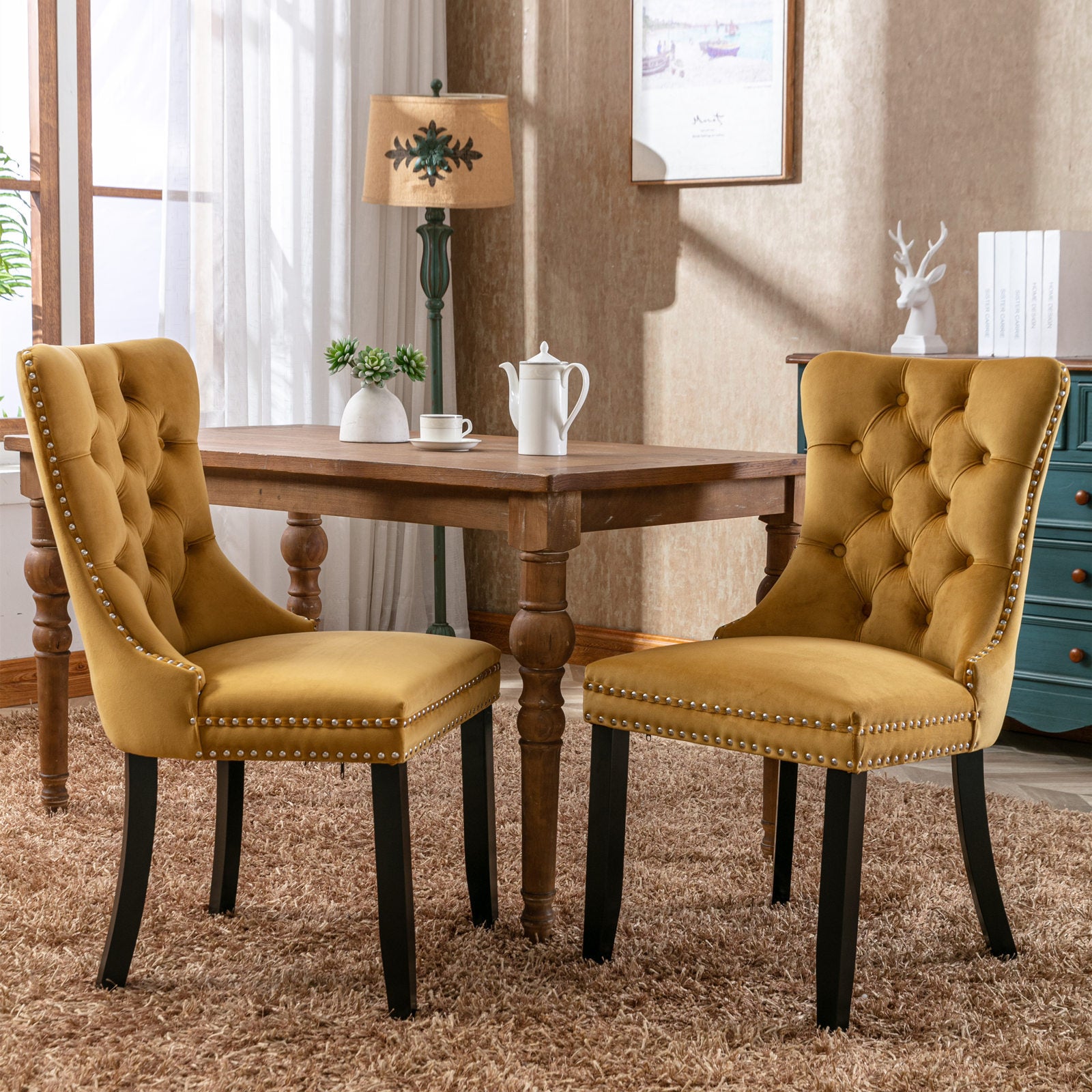 Nikki Collection Modern, High End Tufted Solid Wood Contemporary Velvet Upholstered Dining Chair With Wood Legs Trim 2 Pcs Set,Gloden, Sw2001Gl Gold Dining Room American Design Rubberwood Foam Velvet