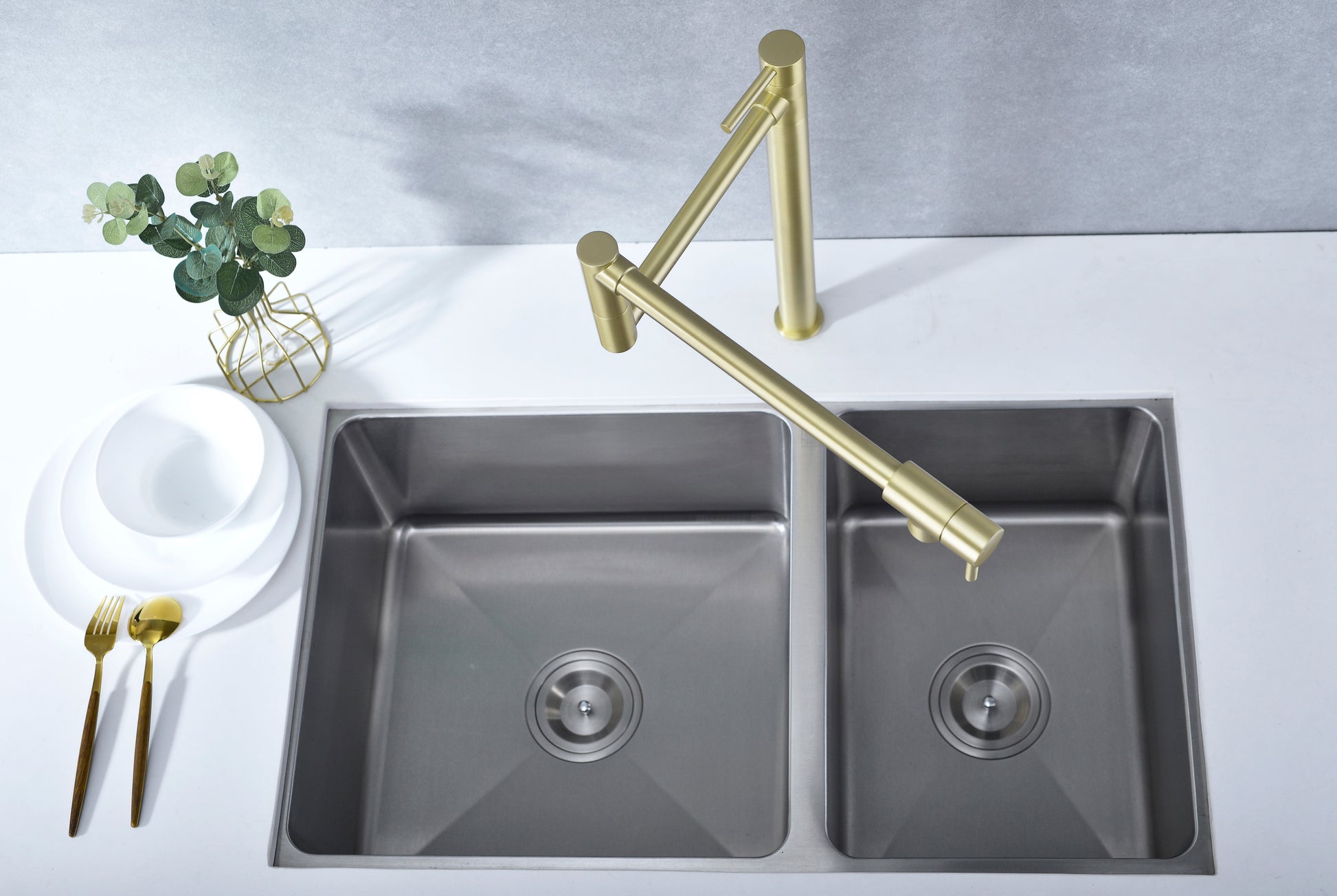 Pot Filler Faucet With Extension Shank Gold Brass