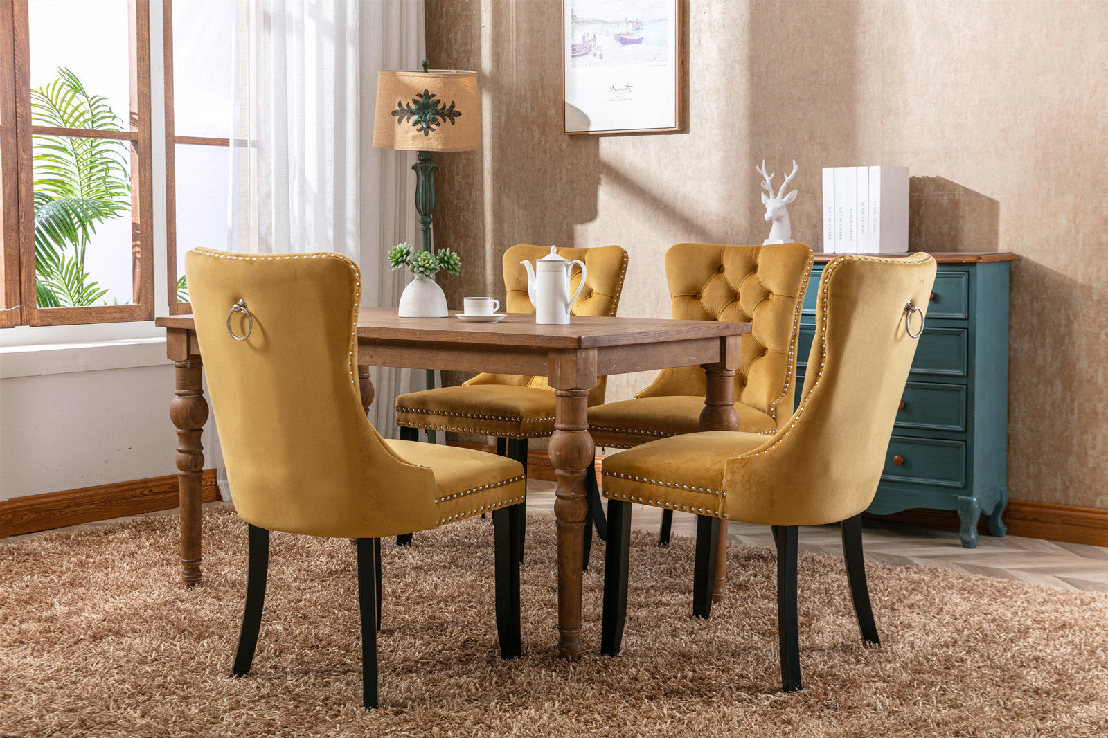 Nikki Collection Modern, High End Tufted Solid Wood Contemporary Velvet Upholstered Dining Chair With Wood Legs Trim 2 Pcs Set,Gloden, Sw2001Gl Gold Dining Room American Design Rubberwood Foam Velvet