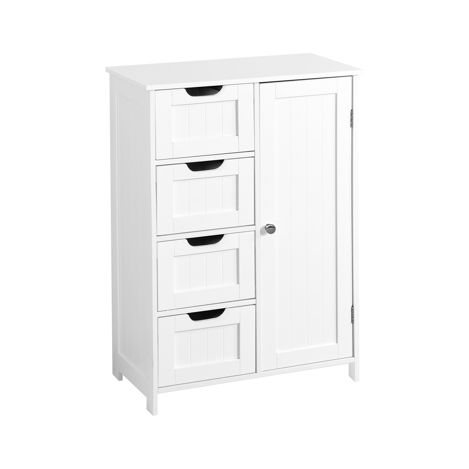 White Bathroom Storage Cabinet, Floor Cabinet With Adjustable Shelf And Drawers White Mdf