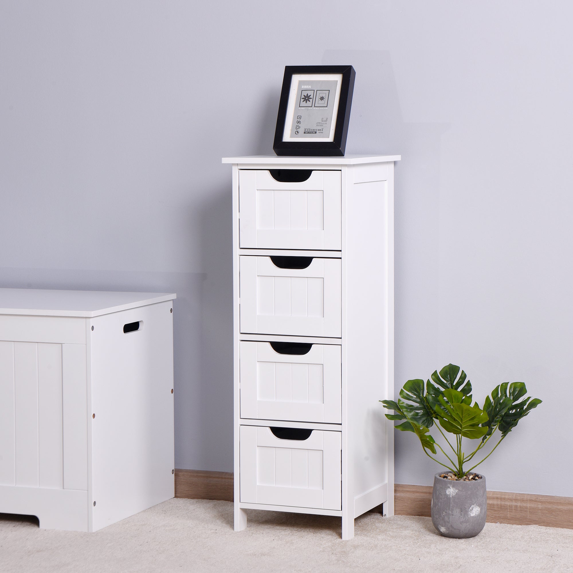 White Bathroom Storage Cabinet, Freestanding Cabinet With Drawers White Mdf