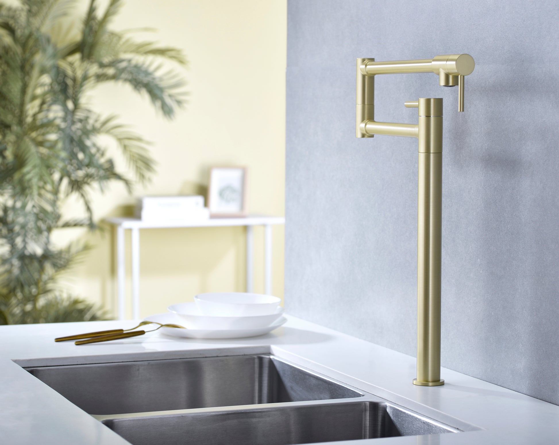 Pot Filler Faucet With Extension Shank Gold Brass