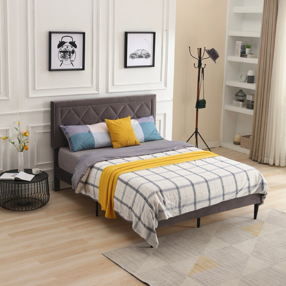 Modern Suede velvet Curved Upholstered Bed,