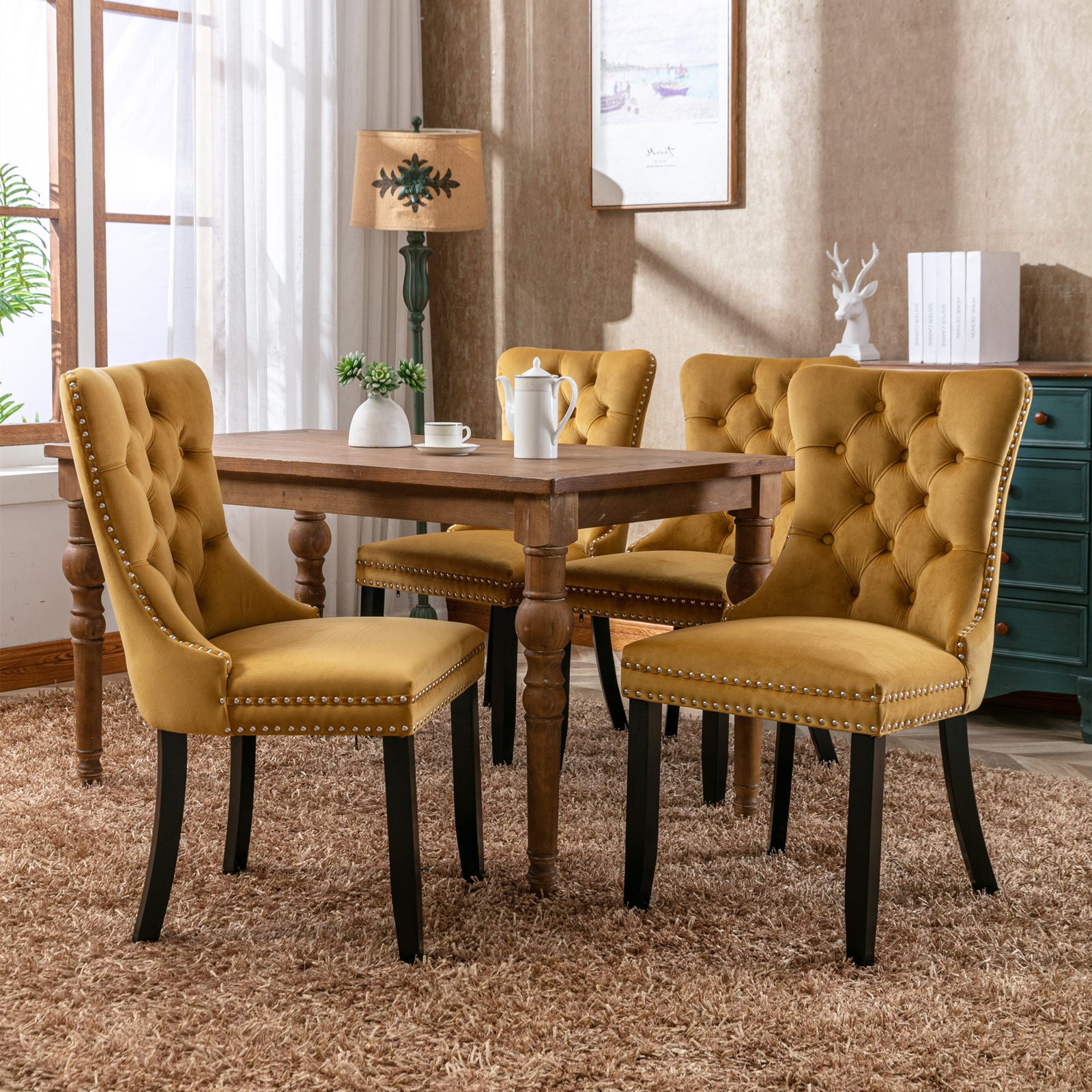 Nikki Collection Modern, High End Tufted Solid Wood Contemporary Velvet Upholstered Dining Chair With Wood Legs Trim 2 Pcs Set,Gloden, Sw2001Gl Gold Dining Room American Design Rubberwood Foam Velvet