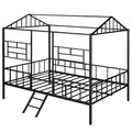 Metal House Bed Frame Full Size With Slatted Support No Box Spring Needed Black Full Black Metal