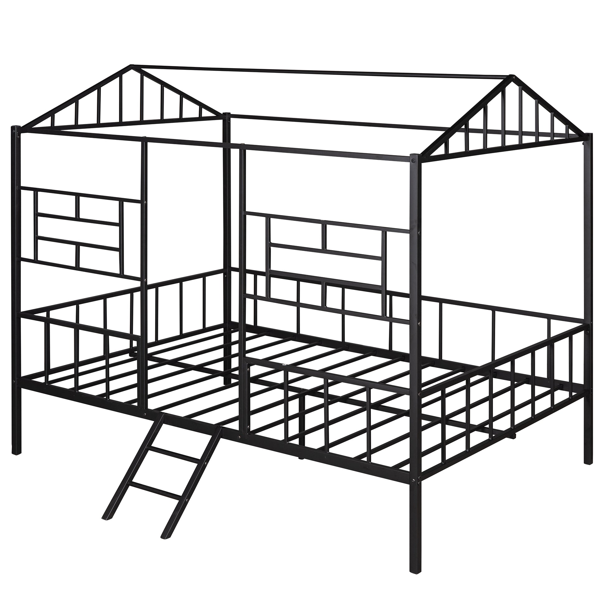 Metal House Bed Frame Full Size With Slatted Support No Box Spring Needed Black Full Black Metal