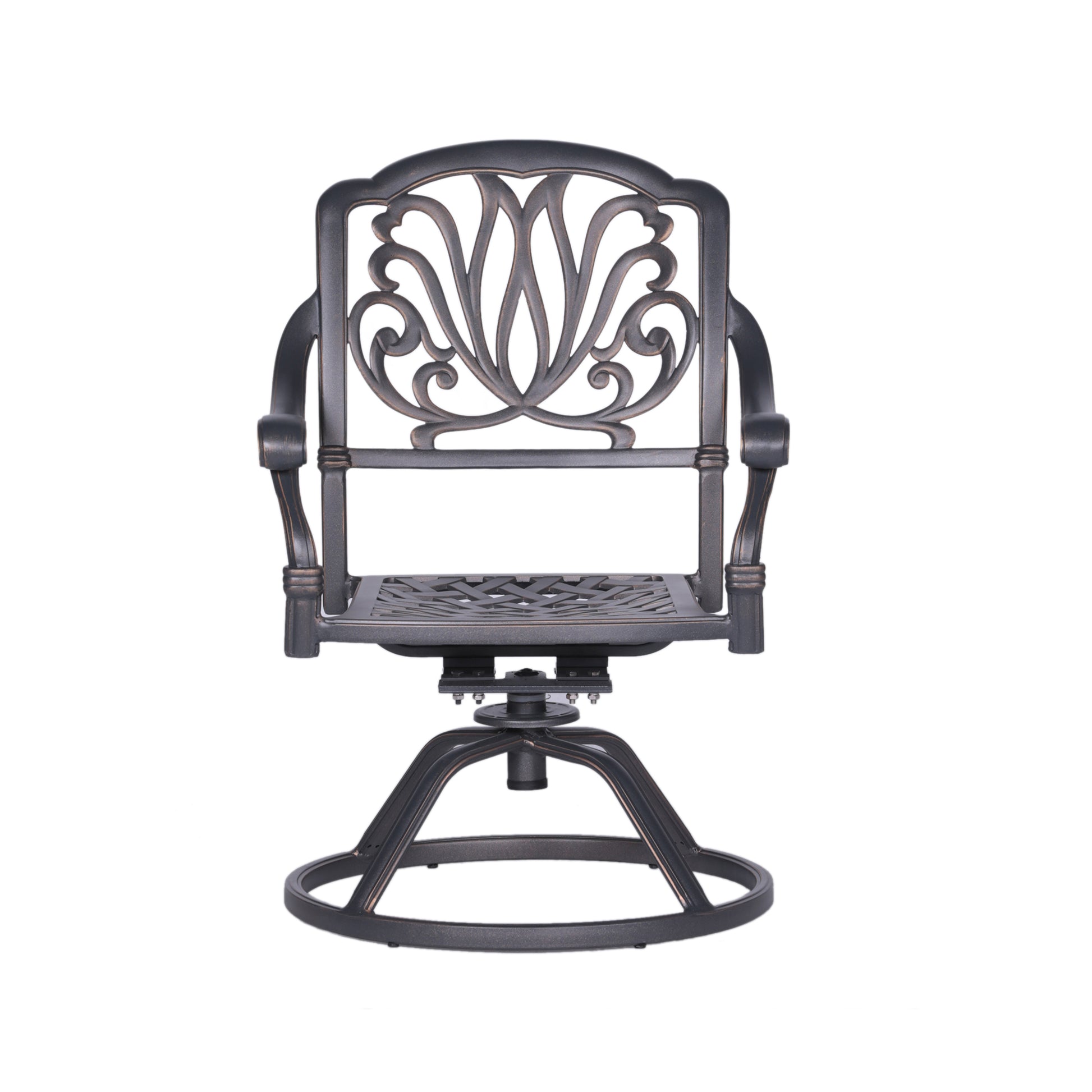 Patio Outdoor Aluminum Dining Swivel Rocker Chairs With Cushion, Set Of 2, Cast Silver Dark Gray White Foam Aluminum