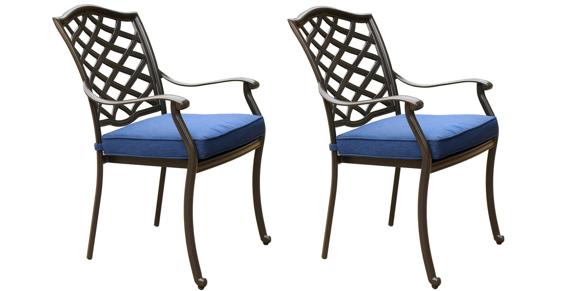 Outdoor Patio Aluminum Dining Arm Chair With Cushion, Set Of 2, Navy Blue Navy Blue Foam Aluminum