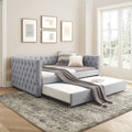 Daybed With Trundle Upholstered Tufted Sofa Bed, With Button And Copper Nail On Square Arms,Full Daybed & Twin Trundle, Grey 85