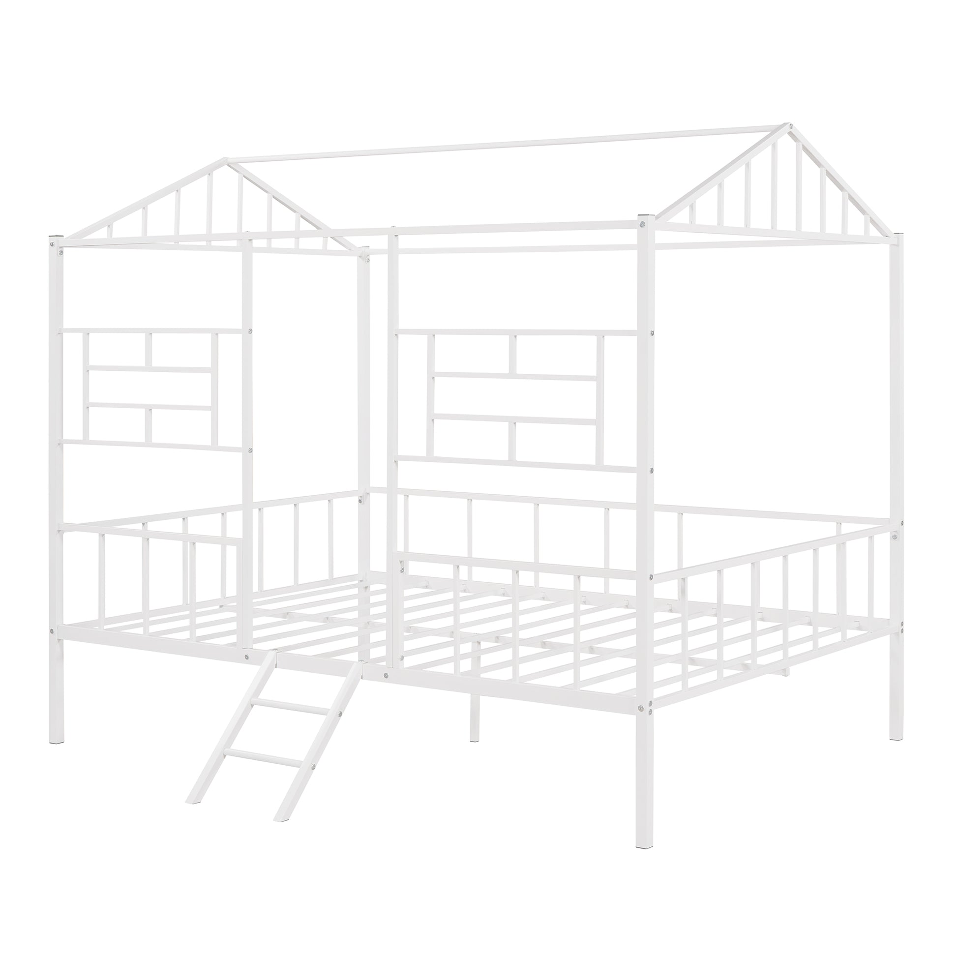 Metal House Bed Frame Full Size With Slatted Support No Box Spring Needed White Full White Metal