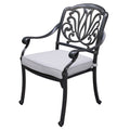 Patio Outdoor Aluminum Dining Armchair With Cushion, Set Of 2, Cast Silver Dark Gray White Foam Aluminum