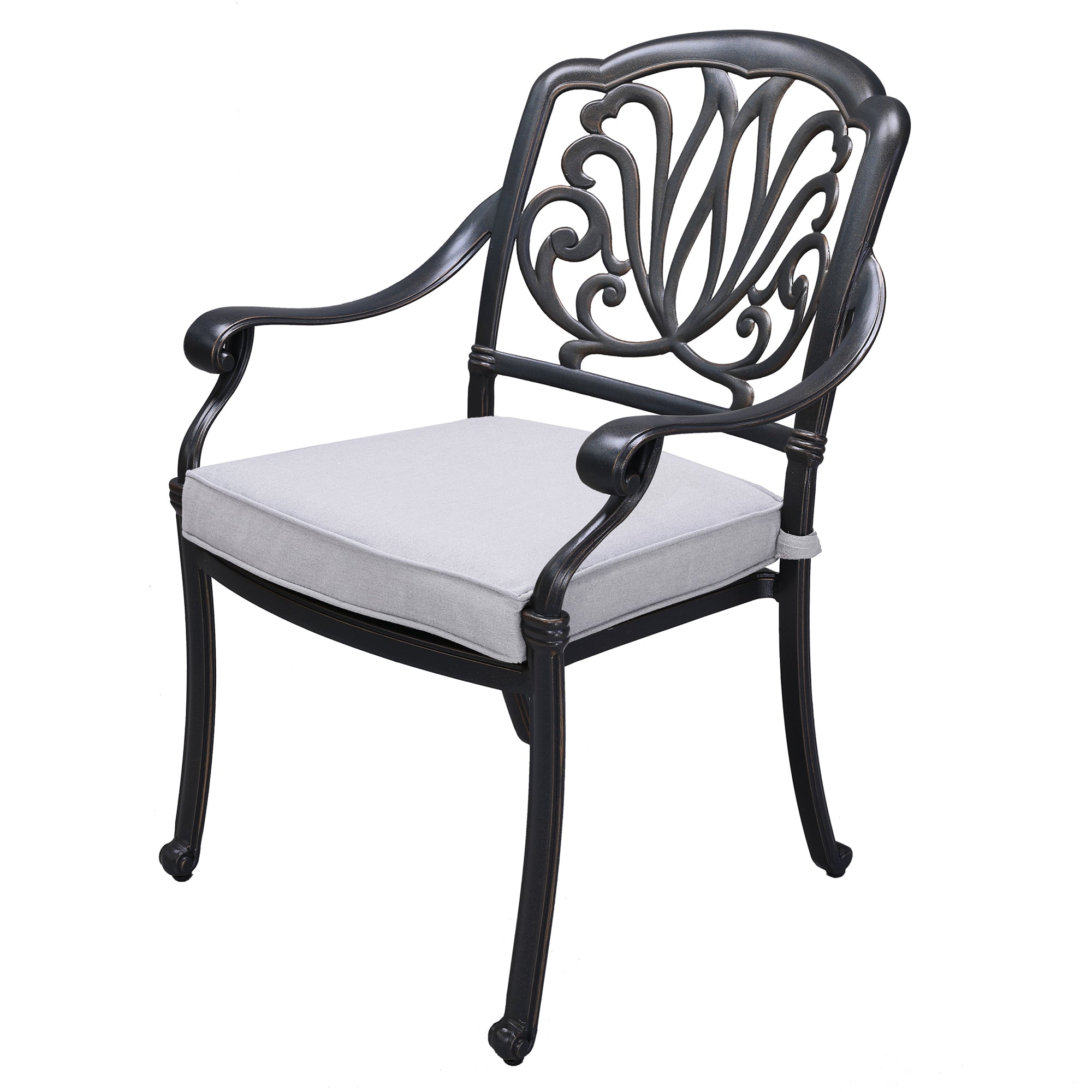 Patio Outdoor Aluminum Dining Armchair With Cushion dark gray+white-foam-aluminum