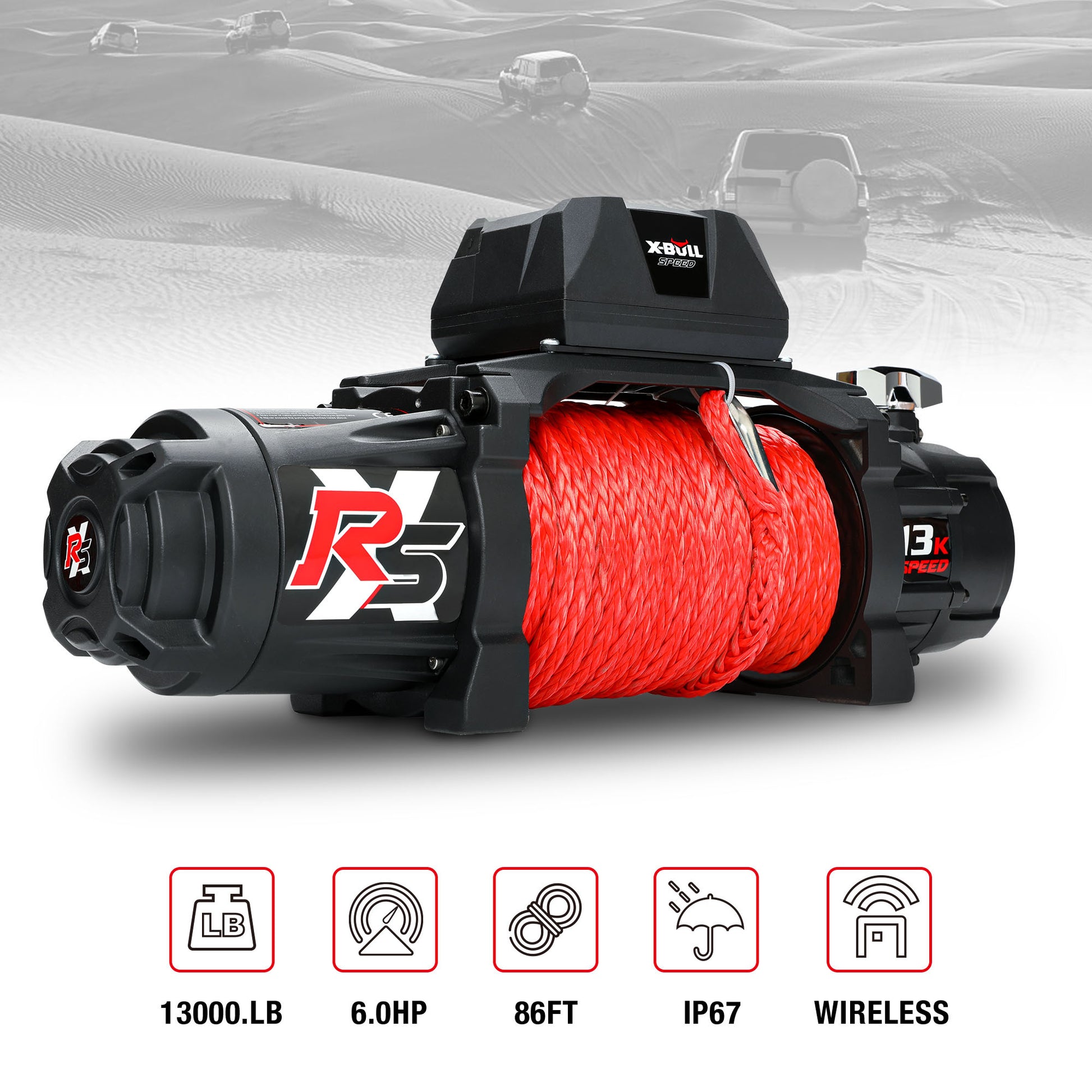 X BULL 13000 LBS 12V Electric Winch XRS Speed with black-aluminium