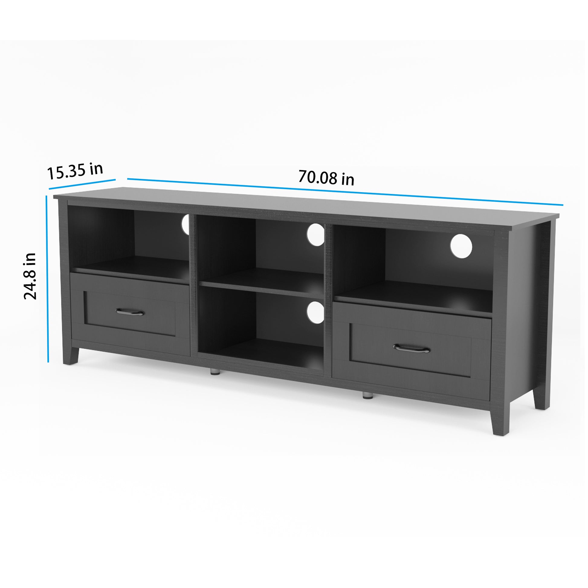 70.08 Inch Length Tv Stand For Living Room And Bedroom, With 2 Drawers And 4 High Capacity Storage Compartment,Black Walnut Black 70 79 Inches Particle Board