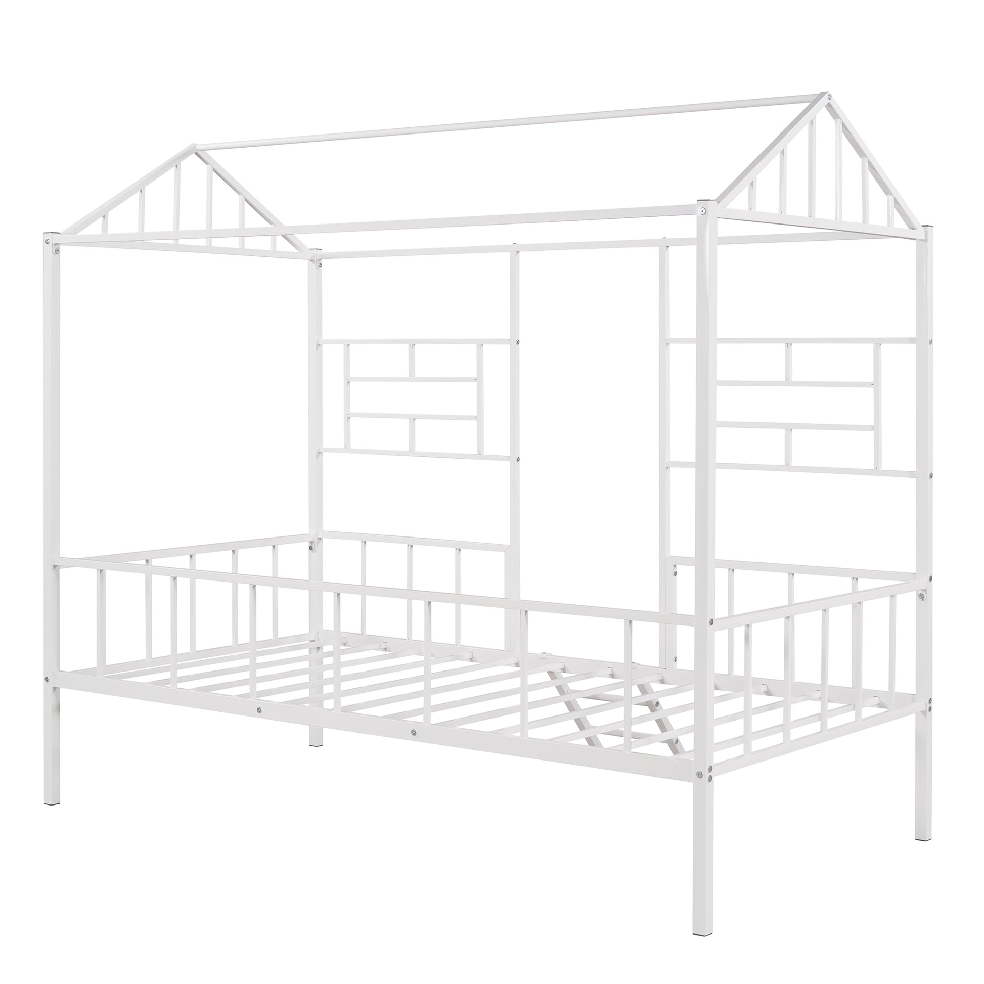 Metal House Bed Frame Twin Size With Slatted Support No Box Spring Needed White Twin White Metal