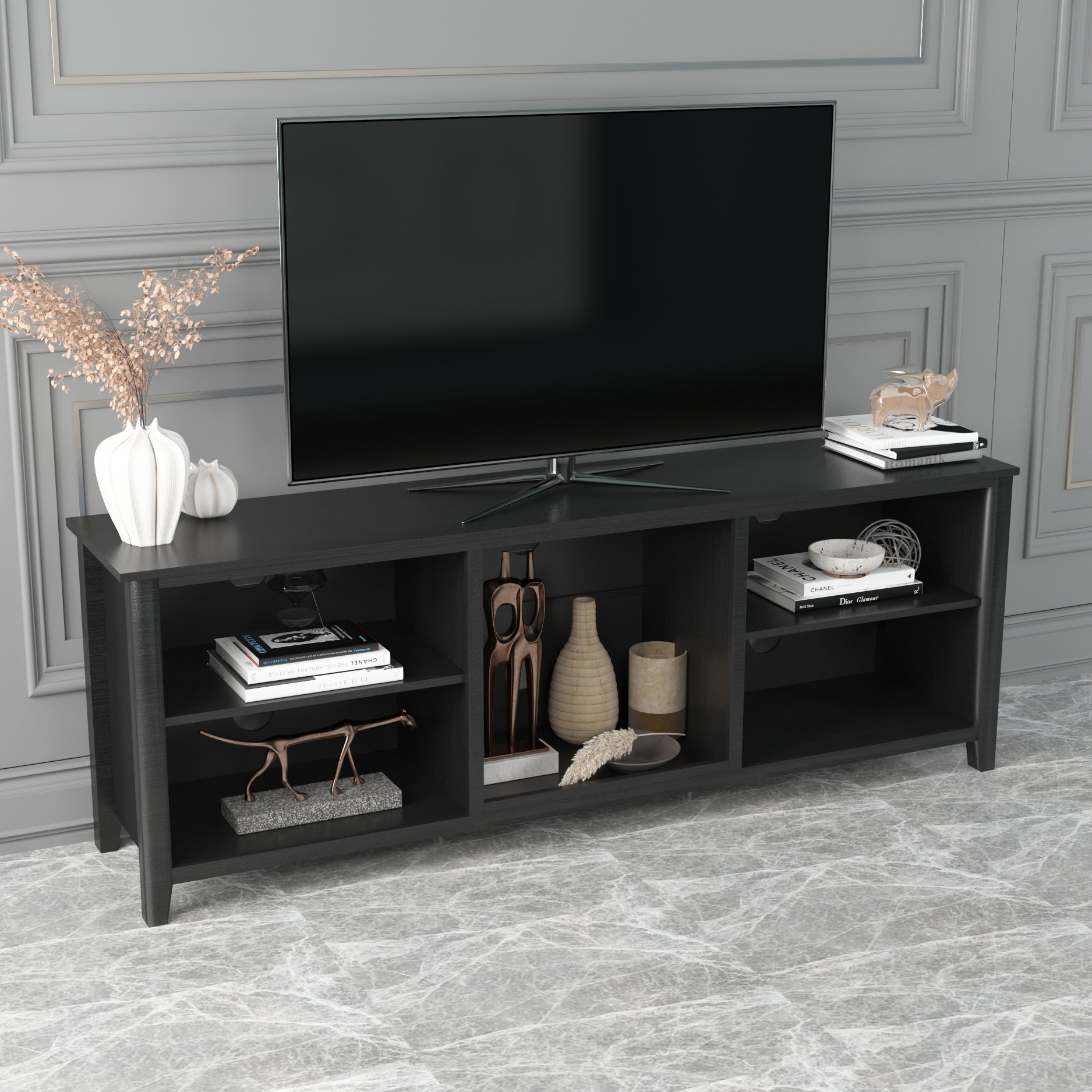 Tv Stand Storage Media Console Entertainment Center,Tradition Black Black Particle Board