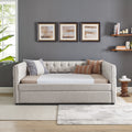 Daybed With Trundle Upholstered Tufted Sofa Bed, With Button And Copper Nail On Square Arms,Full Daybed & Twin Trundle, Beige 85